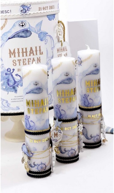Lumanare stalp botez cu tematica nautica Marine Nautical Pastel 1